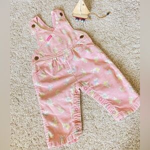Vintage Oshkosh Pink Cord Bunny Print Cross Front Overalls
